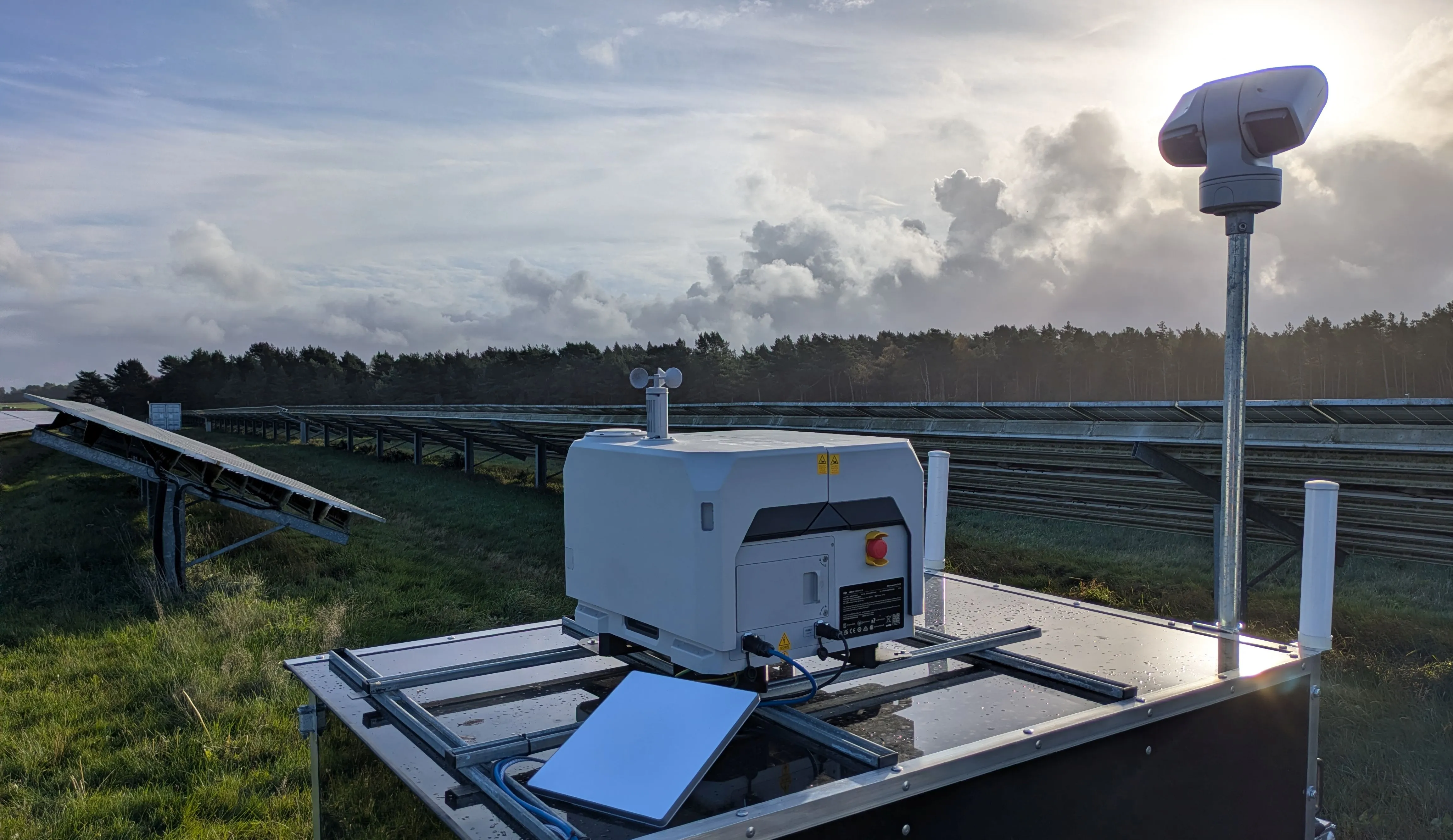 Drone dock station overview at a solar farm