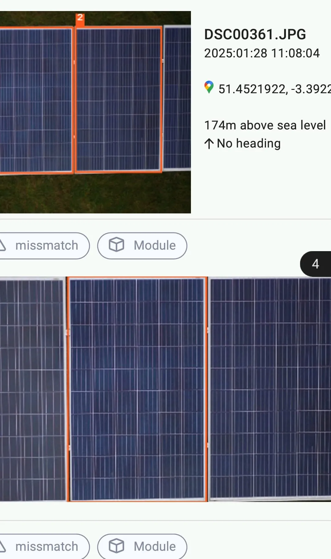 Phone showing close-up detection view with metadata