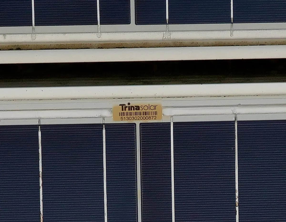 Trina Solar serial number detail captured from aerial imagery