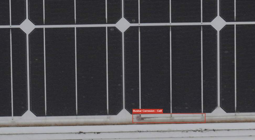Busbar Corrosion Example solar inspection case studies - Example of busbar corrosion on an inspected solar panel module | Futurewise Aerial