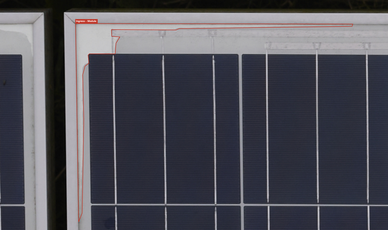 Example of water ingress on an inspected solar panel module and solar panel serial number capture | Futurewise Aerial